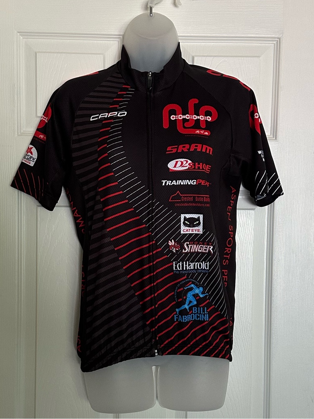 Capo Black & Red Cycling Jersey with Sponsor Logos Moab Training Camp